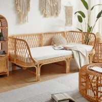 Banquette en rotin bords carrés avec coussin deux places LILA