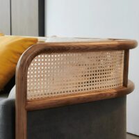 Canapé en rotin tressé et bambou avec coussin gris moderne tendance 2 places ALBERT