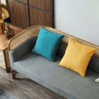 Canapé en rotin tressé et bambou avec coussin gris moderne tendance 3 places ALBERT