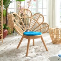 Chaise en rotin et bois artisanal fleur style ethnique inca FLOS