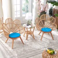 Chaise en rotin et bois artisanal fleur style ethnique inca FLOS