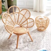 Chaise en rotin et bois artisanal fleur style ethnique inca FLOS