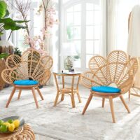 Chaise en rotin et bois artisanal fleur style ethnique inca FLOS