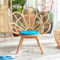 Chaise en rotin et bois artisanal fleur style ethnique inca FLOS