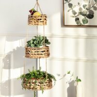 Décoration en rotin trois paniers suspendus shabby chic