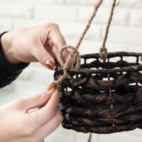 Décoration en rotin trois paniers suspendus shabby chic