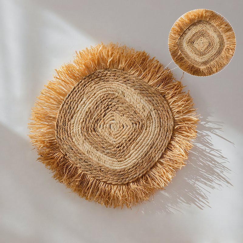 Décoration murale en rotin et paille bicolore effet naturel et shabby chic FOALE