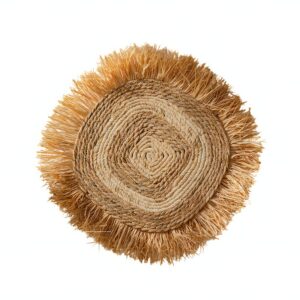 Décoration murale en rotin et paille bicolore effet naturel et shabby chic FOALE