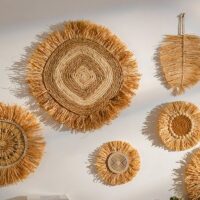 Décoration murale en rotin et paille bicolore effet naturel et shabby chic FOALE