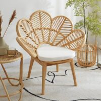 Fauteuil en rotin artisanal avec pieds et support en bois PETUNIA