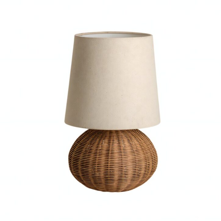 Lampe en rotin et osier boule avec abat jour en tissu beige WACI