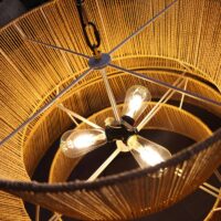 Lustre en rotin et corde naturelle volumineux avec structure en fer ENTO