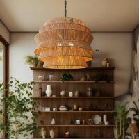 Lustre en rotin et corde naturelle volumineux avec structure en fer ENTO