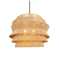Lustre en rotin et corde naturelle volumineux avec structure en fer ENTO