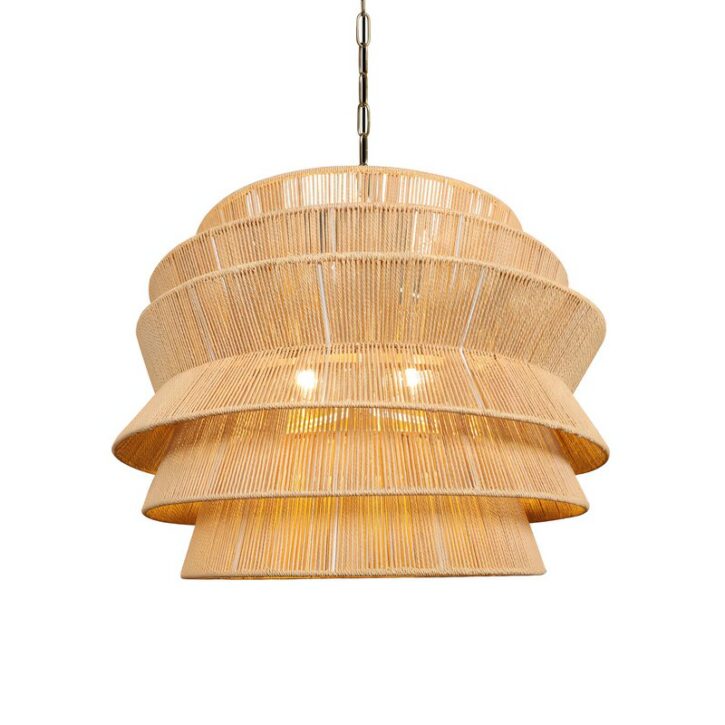 Lustre en rotin et corde naturelle volumineux avec structure en fer ENTO