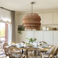 Lustre en rotin et corde naturelle volumineux avec structure en fer ENTO