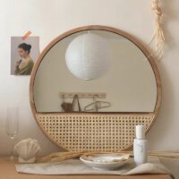 Miroir en rotin et bois circulaire mural ou décoratif LULI