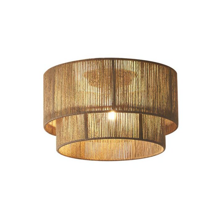 Plafonnier en rotin et fibre naturelle tissée rond style japonais Wabi sabi LULA