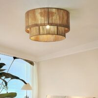 Plafonnier en rotin et fibre naturelle tissée rond style japonais Wabi sabi LULA