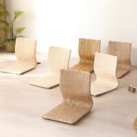 Pouf en rotin tressé et fibre naturelle pour le sol avec dossier fin confortable VASICILI