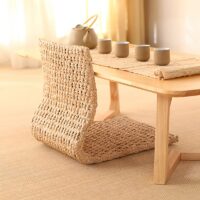 Pouf en rotin tressé et fibre naturelle pour le sol avec dossier fin confortable VASICILI