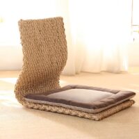 Pouf en rotin tressé et fibre naturelle pour le sol avec dossier fin confortable VASICILI