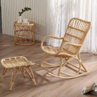 Rocking chair en rotin clair chaise à bascule assis confortable SATRA