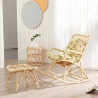 Rocking chair en rotin clair chaise à bascule assis confortable SATRA