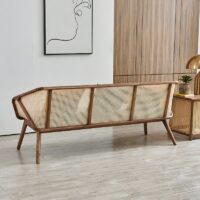 Salon en rotin tressé et bois foncé style français rétro-chic ALBERT