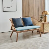 Salon en rotin tressé et bois foncé style français rétro-chic ALBERT