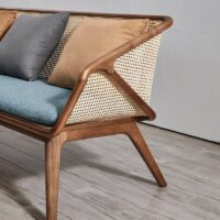 Salon en rotin tressé et bois foncé style français rétro-chic ALBERT