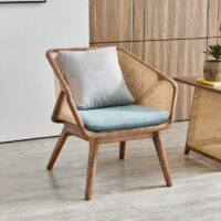 Salon en rotin tressé et bois foncé style français rétro-chic ALBERT