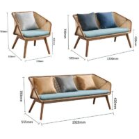 Salon en rotin tressé et bois foncé style français rétro-chic ALBERT