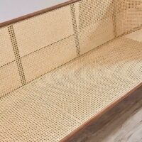 Salon en rotin tressé et bois foncé style français rétro-chic ALBERT