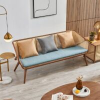 Salon en rotin tressé et bois foncé style français rétro-chic ALBERT