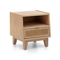 Table de chevet en rotin et bois clair avec tiroirs LASMQ