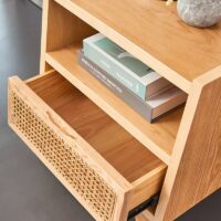 Table de chevet en rotin et bois clair avec tiroirs LASMQ