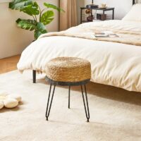 Tabouret en rotin foncé et noir naturel et bohème avec structure en fer noire ALIA