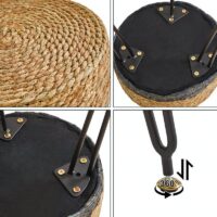 Tabouret en rotin foncé et noir naturel et bohème avec structure en fer noire ALIA