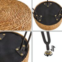 Tabouret en rotin foncé naturel et bohème avec structure en fer noire ALIA