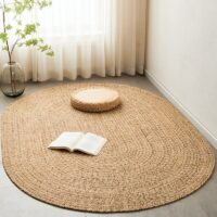 Tapis en rotin et jute tressé ovale nuance de beige et marron CIRCUS