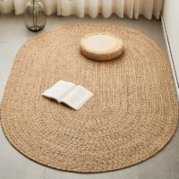 Tapis en rotin et jute tressé ovale nuance de beige et marron CIRCUS