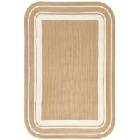 Tapis en rotin et jute tressé rectangulaire avec bandes blanches et bords arrondis CIRCUS