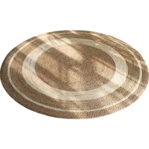 Tapis en rotin et jute tressée rond avec lignes blanches JOACKIM