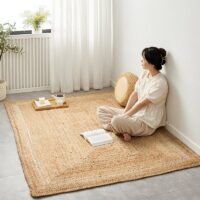 Tapis en rotin et jute uni tressé rectangulaire minimaliste CIRCUS