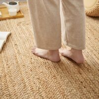 Tapis en rotin et jute uni tressé rectangulaire minimaliste CIRCUS