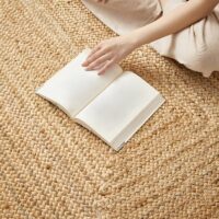 Tapis en rotin et jute uni tressé rectangulaire minimaliste CIRCUS