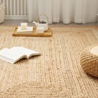 Tapis en rotin et jute uni tressé rectangulaire minimaliste CIRCUS