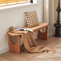 Banc en rotin assise et structure en bois minimaliste nordique design JANGOVE