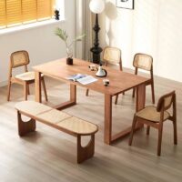 Banc en rotin assise et structure en bois minimaliste nordique design JANGOVE